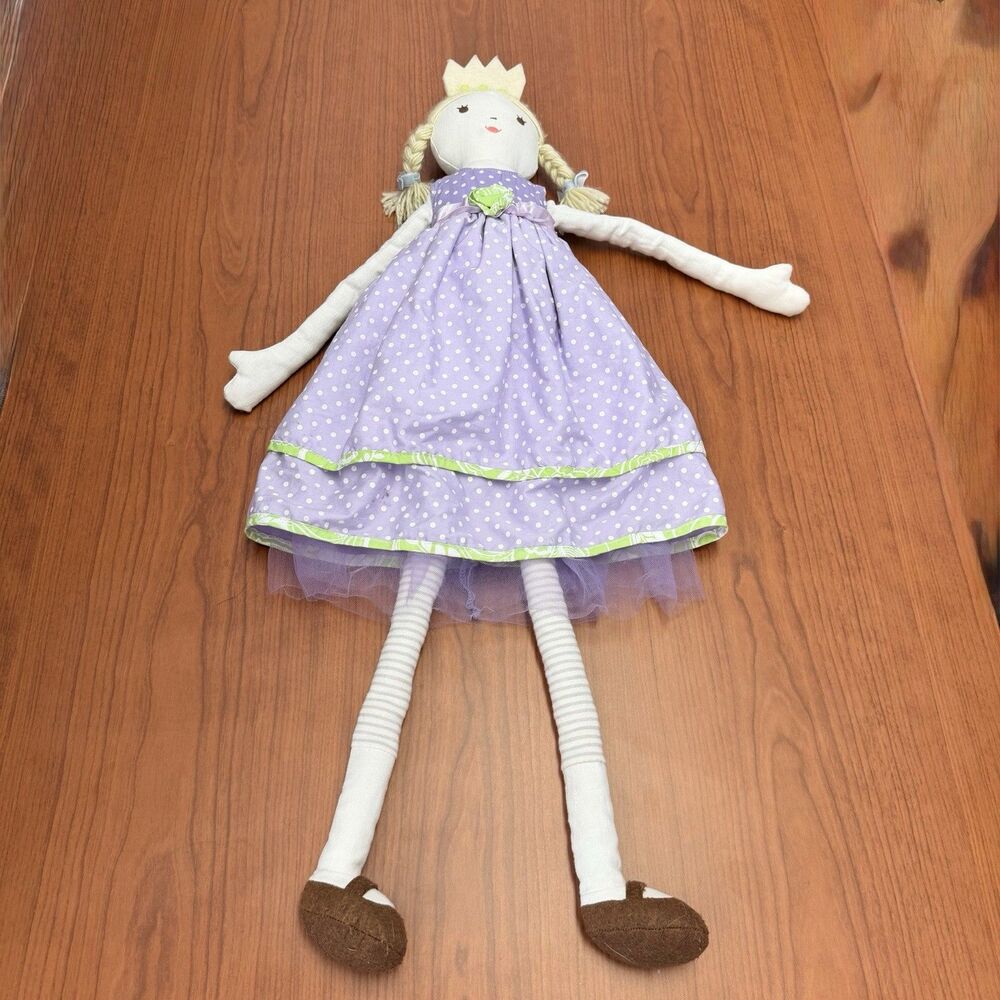 Pottery Barn Kids Princess Doll 30” Purple Polka Dot Cloth Plush 2011 PBK
